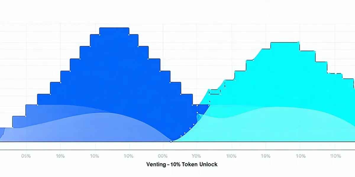 Vesting schedule curve chart showing cliff period, linear unlock phase, and fully vested token allocation over 24-month timeline